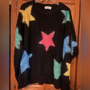 Peach Love California Black Sweater with Sequin Star Accents